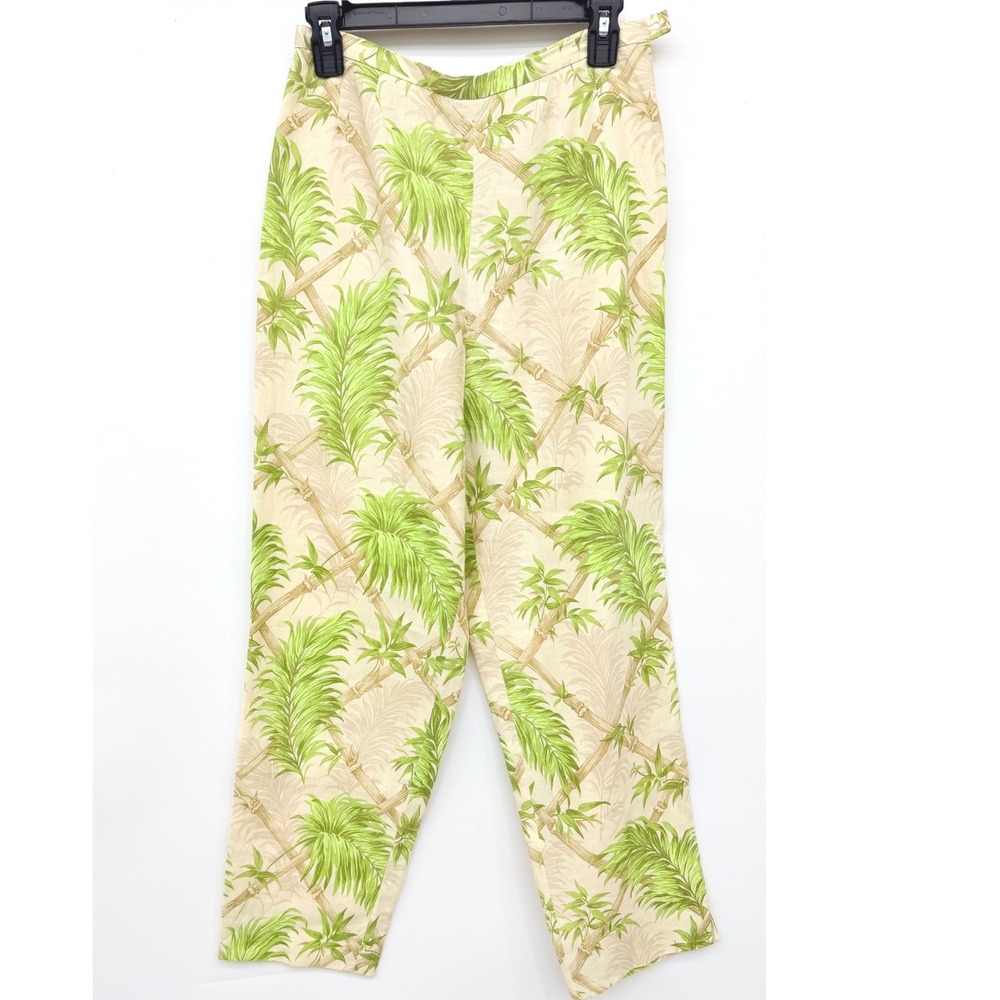 Talbots Linen Tropical Palm Bamboo Print‎ Ankle Pants Womens 6 Green